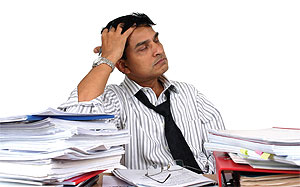 tired man with files