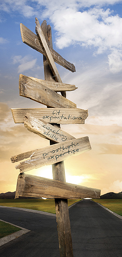 weathered signposts
