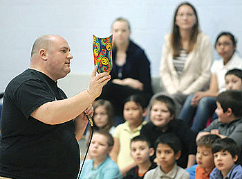 Josh Lorimer addresses school children