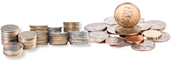 many stacks of coins